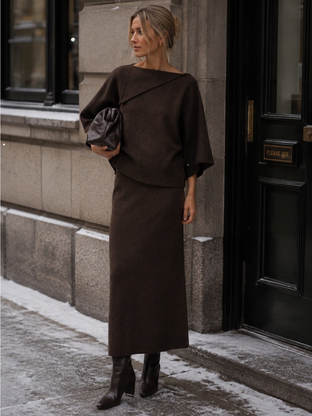 ZARA NWT Brown Wool Blend Knit Top & A-Line Midi Skirt Matching Set M - Picture 2 of 10